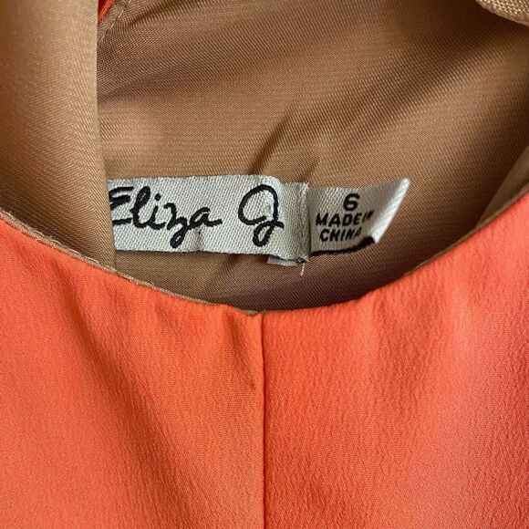 Eliza J Colorblock Fit & Flare Dress Coral White Navy Tan Size 6 - Picture 3 of 5